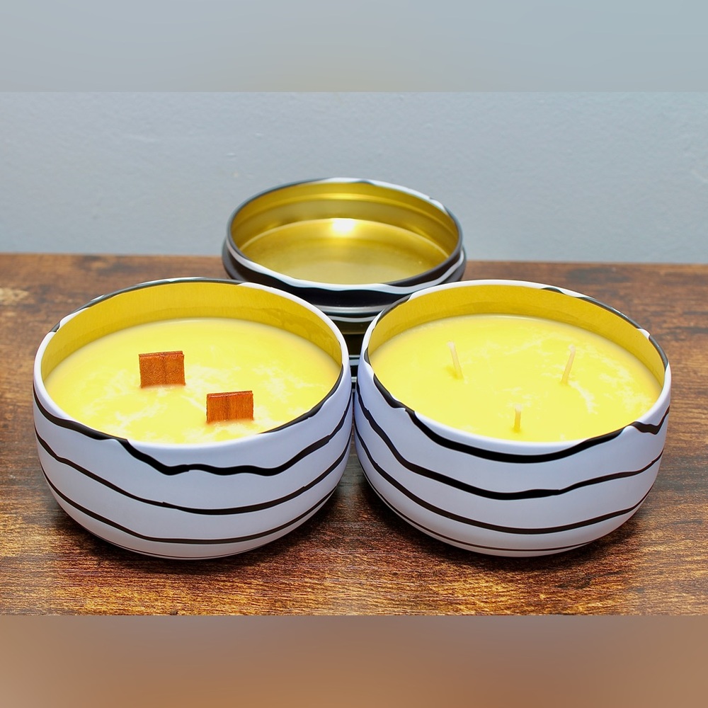 2 Lemon Cream Scented Soy Wax Candles Natural Essential Oils Hand Poured 8 oz